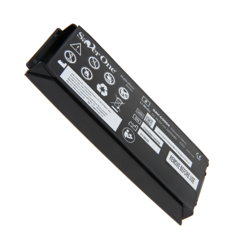 SAV-C0904 GALAXY ELECTRONICS LiMNo2 defibrillator battery, Saver One SAV-C0904 (formerly SAV-C0903), 24.0 volts, 3.0 Ah, 72 Wh.