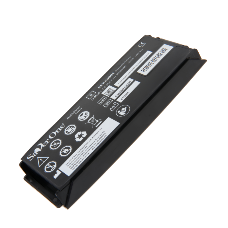 SAV-C0904 GALAXY ELECTRONICS LiMNo2 defibrillator battery, Saver One SAV-C0904 (formerly SAV-C0903), 24.0 volts, 3.0 Ah, 72 Wh.
