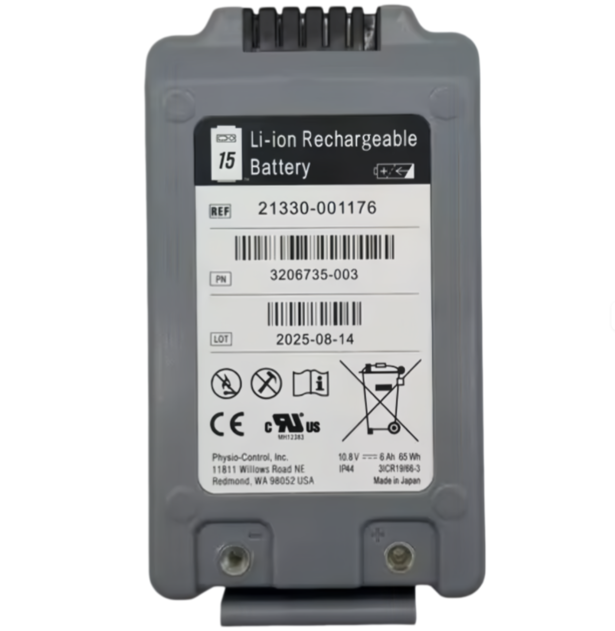 Lifepak 15 GALAXY ELECTRONICS battery, suitable for Physio-Control, First Med, and Meditronic monitors and defibrillators 21330-001176, 10.8V 6AH lithium-ion battery.